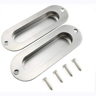 Dailygoods- Deurgrepen 2-Pack - Ovalen Inbouw Handgrepen - Roestvrij Staal - Voor Schuifdeuren/Kasten - Inclusief 4 Schroeven - 120 x 40 x 14mm - Trekhaak