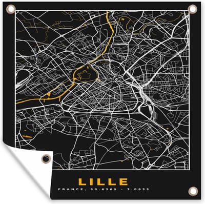 Tuin poster Lille - Plattegrond – Stadskaart – Frankrijk - Kaart - 200x200 cm - Tuindoek