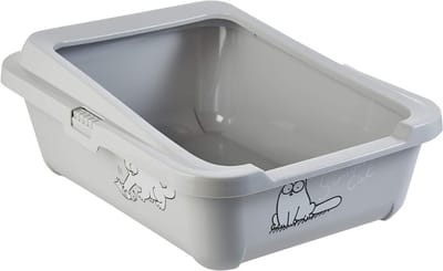 Aura® Open Kattenbak - Kattenbak met Rand - Kattentoilet Met Schepje - Grijs - 43cm x 32cm x 16cm