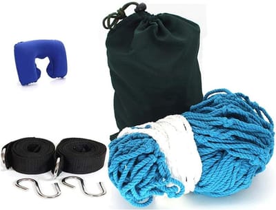 Hangmat Katoen - Net Schommel - Buiten Ontspannen - Dikke Touwen - 260x100 cm - Blauw