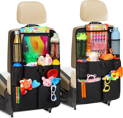 PolkaHome Autostoel Organizer 4e Generatie - Verbeterde Car Organizer Achterbank voor Maximaal 10,5 Tablet, 9 Zakken, Opbergruimte voor Speelgoed, Waterbestendige Achterbank Beschermer (Zwart, 2 Stuks)