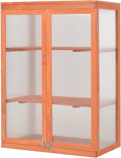 Houten Broeikas - Mobiele Kweekkas - Planten Overwinteren - Met Wielen - 75x47x109 cm - Houtkleur