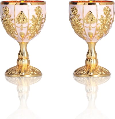Vintage Gouden Wijn Glazen - 2 Stuks Gegraveerde Retro Bekers voor Thuis Bar, Feest en Bruiloft - 4.2 x 6.8 CM