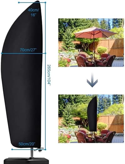 Famanu Parasolhoes, waterdicht, winddicht, anti-uv, robuust, scheurvast, 210D Oxford-stof, extra grote vrijdragende parapluhoes met ritssluiting (265 x 40/70/50 cm)