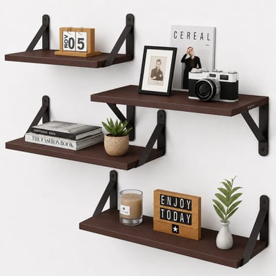 BOTC Zwevende Wandplank - 4 Laags - Boekenplanken - Industrieel - Hout - Bruin