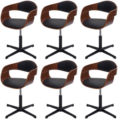 Set van 6 eetkamerstoelen MCW-H46, stoel, in hoogte verstelbaar, draaimechanisme, gebogen hout MVG ~ walnootlook, kunstleer zwart