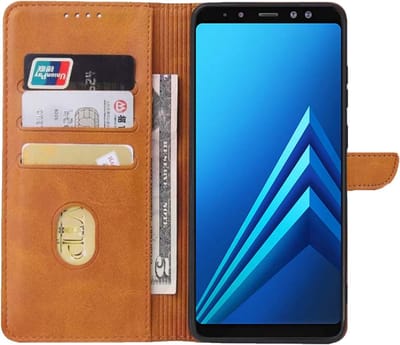 Geschikt voor Samsung Galaxy A8 2018 Telefoonhoesje Kunstleer met Magnetisch lipje en Pasjeshouder Book Case met Klepje - Bruin - Smartphonica geschikt voor Samsung Galaxy A8 (2018)