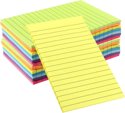 Set van 16 Kleurrijke Zelfklevende Notities Gelijnd, 15 x 10 cm, Ideaal voor Kantoor, Thuis en School, 50 Vel per Blok