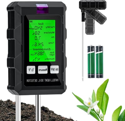 6-in-1 pH Meter voor Bodem, Vochtigheidsmeter, Thermometer en Luchtvochtigheid voor Planten