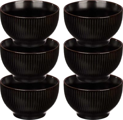 Vivalto Kommetjes/serveer schaaltjes/soepkommen - 6x - Mistique - porselein - D14 x H8 cm - zwart - Stapelbaar