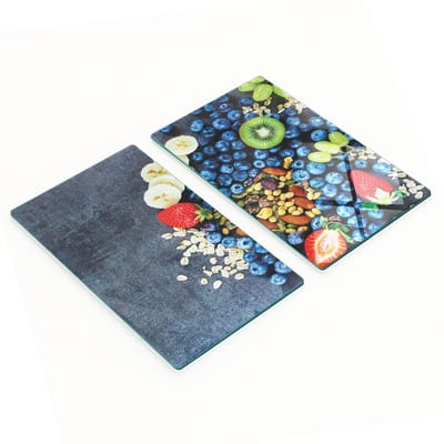 Multifunctionele decoratieve glazen keukenplanken met fruit- en bessenmotief, 2x30x52 cm