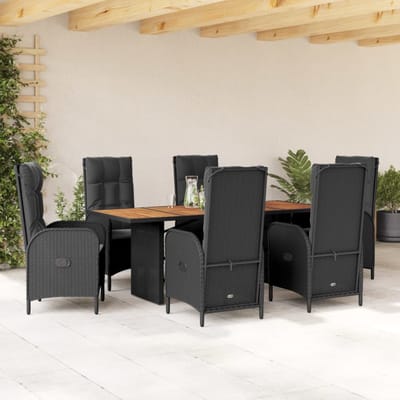 vidaXL - 7-delige - Tuinset - met - kussens - poly - rattan - zwart