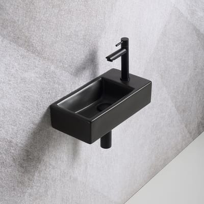 Fonteinset Mia 40.5x20x10.5cm mat zwart rechts inclusief fontein kraan, sifon en afvoerplug mat zwart