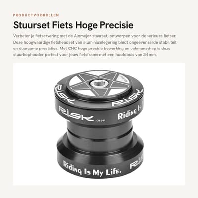 Dailygoods - Stuurset Fiets - Hoge Precisie - Aluminiumlegering - Zwart - Fiets Stuurkophouder - Geschikt voor 34 mm Fietsframe