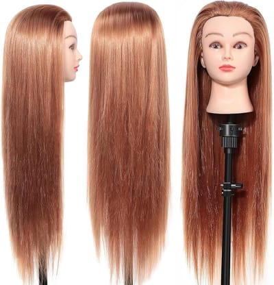 Haardresseren Mannequin Hoofd 24 Inch - Kunststof Haar Trainingshoofd met Tafelklem voor Cosmetologie en Kapsalon Oefeningen