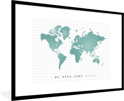 Poster in lijst - Fotolijst 120x80 cm - Posters - Wereldkaart - Groen - Quote - Kind - Jongens - Meisjes - Posterlijst zwart - Decoratie - Wanddecoratie woonkamer - Muurdecoratie slaapkamer