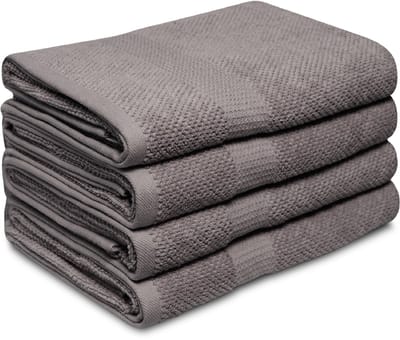 DoubleDry Popcorn Weave Handdoeken 70x140 cm - Set van 4 - 100% Katoen 450 g/m2 - OEKO-TEX Made in Green - Grijs