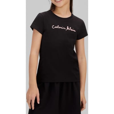 Calvin Klein Girls Script Logo Slim Ss T-shirt Black Taglia: 8 | T-shirt Outlet | kids | Nero