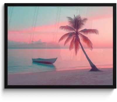 Poster in lijst - Fotolijst 70x50 cm - Posters - Zee - Boot - Zonsondergang - Posterlijst zwart - Decoratie - Wanddecoratie woonkamer - Muurdecoratie slaapkamer