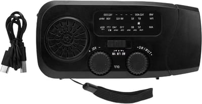Noodradio met Slzwengel - Weerradio Zaklamp - Noodsituaties Buiten - 3 Laadmethoden - 15 x 8 x 6 cm - Zwart