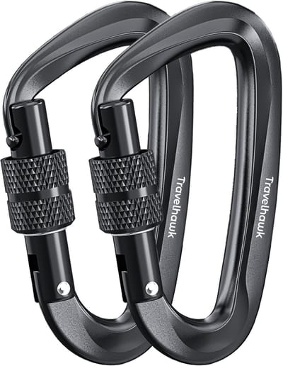 Travelhawk Karabijnhaak - Musketonhaak met Schroefsluiting - Karabijnhaak Sleutelhanger - Aluminium - Zwart