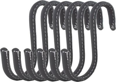 Brute Strength - Leren S-haken - Grijs - 6 stuks - Kledinghaak – Leer - kapstokhaak - Ophanghaken – handdoekhaakjes