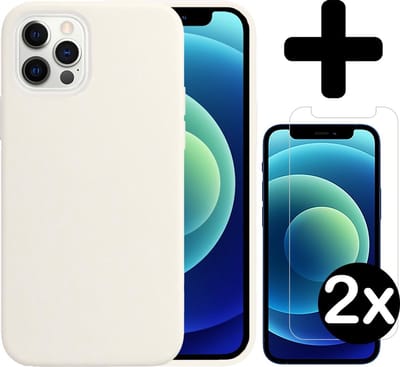 Hoesje - Met 2x Screenprotector - Geschikt voor Apple iPhone 12 Pro - Sterk & Shockproof - Telefoon Hoes - Back Cover - Siliconen Case - Telefoonhoes - Wit