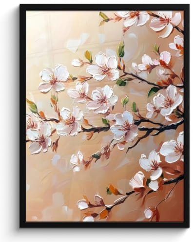 Poster in lijst - Fotolijst 50x70 cm - Posters - Bloesemtakken - Schilderachtig - Roze - Posterlijst zwart - Decoratie - Wanddecoratie woonkamer - Muurdecoratie slaapkamer