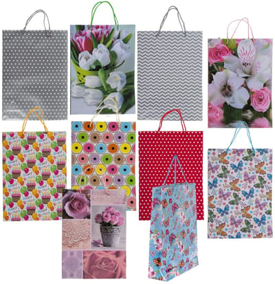 Dailygoods- Geschenkzakjes set van 10 - Papieren zakjes - Kleurrijke patronen - 25 x 8,5 x 34,5 cm - Ideaal voor elke gelegenheid - Vrolijke designs - Cadeauzakjes