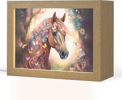 Nachtlampje 20x15 cm - Kinder lampje - Paard - Natuur - Bloemen - Vlinders - Bos - Tafellamp kinderkamer - Slaapkamer lamp - Bedlamp kinderen - Kinderlampje stopcontact - Wandlamp babykamer - Nachtlampjes