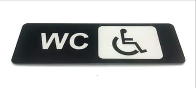 Deurbordje met tekst/icoon WC Invaliden - 150 x 50 mm (incl. dubbelzijdige tape) - zwart / wit | Geborstelde RVS-look toplaag | Gratis Verzending