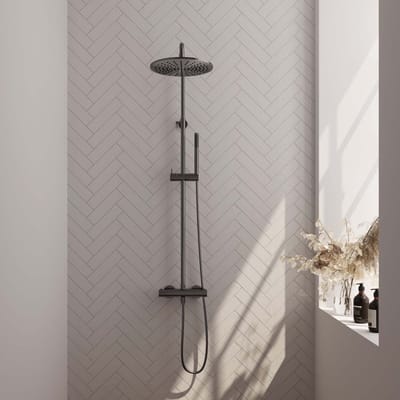 Brauer Gunmetal Edition opbouw thermostatische regendouche SET 03 met 30 cm douchekop en staaf handdouche en doucheslang gunmetal geborsteld PVD