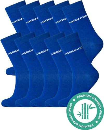 SQQUADD® Bamboe Sokken Dames en Heren - Unisex 10-pack - Maat 35-38 - Naadloos en Duurzaam - Tegen Zweetvoeten - Bamboo - Blauw