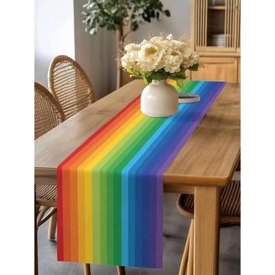 Kleurrijke Strepen Gradiënt Linnen Tafel Runner Commode Sjaal Tafel Decoratie Herbruikbare Keuken Eettafel Runner Vakantie Feest Decoratie 150x33cm blue