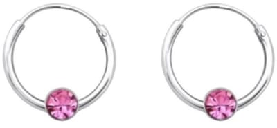 Aramat Jewels | Oorringen | Zilveren Kinder Oorringen Kristal – 10mm 925 Zilver Transparant & Roze | Roze | |10mm | Zilver | Kinderen, Volwassenen | Verkleurd niet