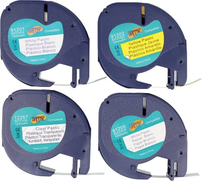 Dappaz - Compatible Dymo Label Tape Set 91201 - 91200 - 91202 - 12267 geschikt voor Dymo Letratag Labelprinter - 12 mm x 4 m - Label Printer
