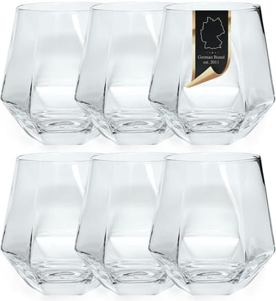 Intirilife 6x Drinkglas in hexagon design transparant - 240 ml inhoud - water sap glas vaatwasmachinebestendig kristalglas schokbestendig