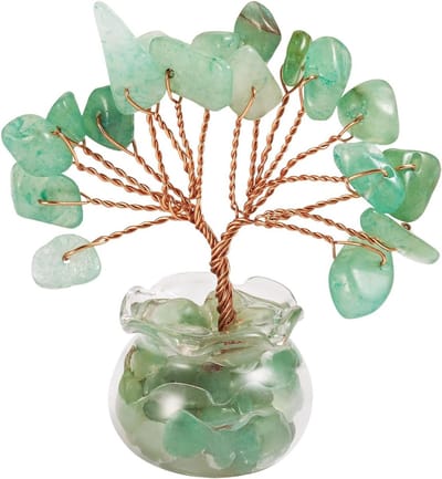 Natuurlijke Groene Aventurine Chips Boom - Mini Geluk Boom Ornament van Kristal voor Thuis en Tuin Decoratie, Ideaal voor Feng Shui en Spirituele Energie