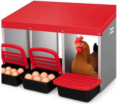 3-Delige Kippenlegbatterij - Voor Kippenhouderij & Boerderij - Met Hellende Legbakken - Bodemopeningen & Kippenkooi - Rood