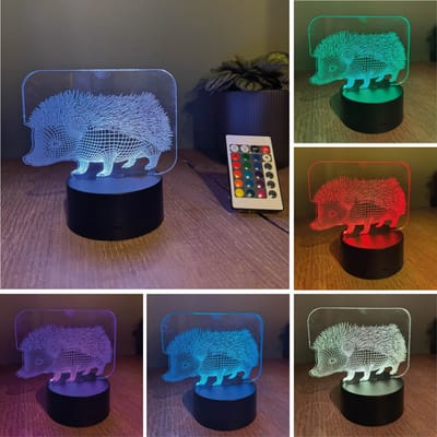 Klarigo® Nachtlamp – Egel - 3D LED Lamp Illusie – 16 Kleuren – Bureaulamp – Dieren - Bos - Herfst - Nachtlampje Kinderen – Creative lamp - Afstandsbediening