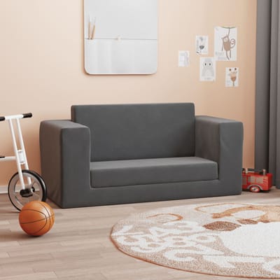 vidaXL - Kinderslaapbank - 2-zits - zacht - pluche - antracietkleurig