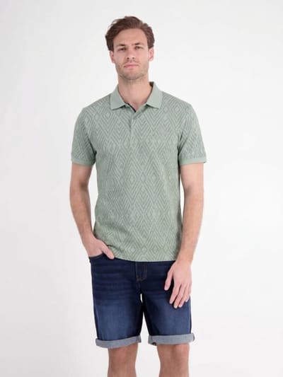 LERROS Poloshirt met ruitvormig jacquardpatroon in tweekleurige look , Maat: XL , Kleur: BAY GREEN , 71% katoen, 29% polyester