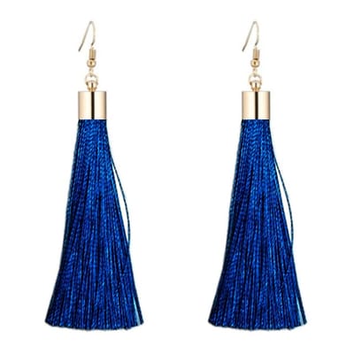 Fako Bijoux® - Kwast Oorbellen Classic - 8cm - Goud - Donkerblauw