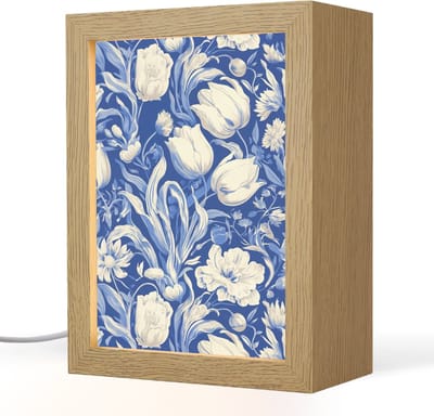 Tafellamp 15x20 cm - LED lamp - Bloemen - Delfts Blauw - Patroon - Tulp - Decoratieve tafellampen - Dimbaar - Tafellampje slaapkamer - Woonkamer binnen
