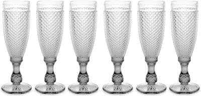 Vivalto Prosecco/champagneglazen - glas - set 12x stuks - 185 ml - Luxe Diamonds relief glas