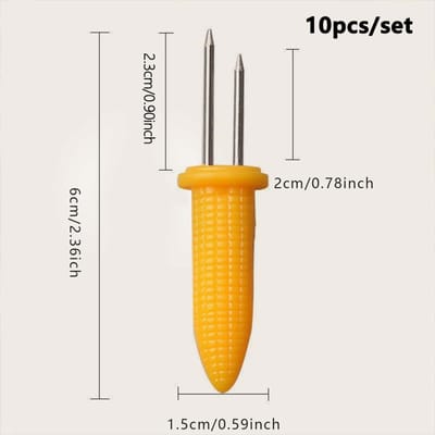 10 stuks Maïsvork BBQ Roestvrij Staal Maïshouders Handheld Anti-verbranding Maïsprikker Maïskolf Dubbele Vork Barbecue Gereedschap Decor yellow