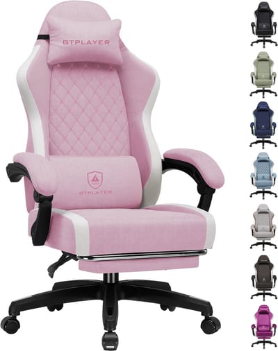 GTPLAYER - Gaming Stoel - Ergonomisch met Ademende Stof en Voetensteun - Roze