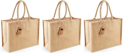 Jute boodschappentas/shopper - 3x stuks - naturel - 42 x 33 x 19 cm - Naturel goodiebag - 21 liter