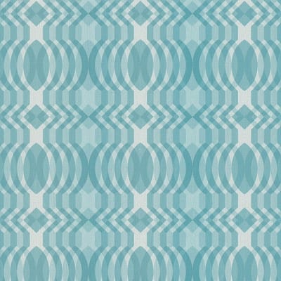 Retro behang Profhome 395342-GU vliesbehang hardvinyl warmdruk in reliëf licht gestructureerd met grafisch patroon mat turkoois turkooisblauw crèmewit 4,5 m2