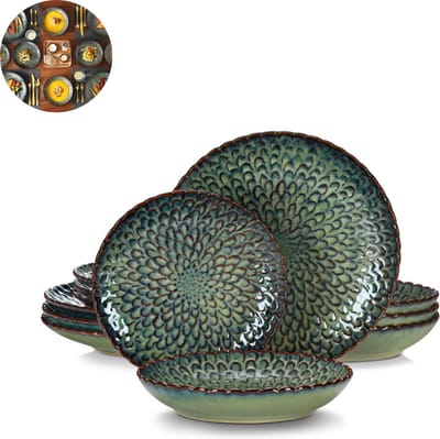 Luxe Serviesset – 12 delig – 4 persoons – Porselein - Bordenset – Dinner platen – Dessertborden - Soepplaat - Groen